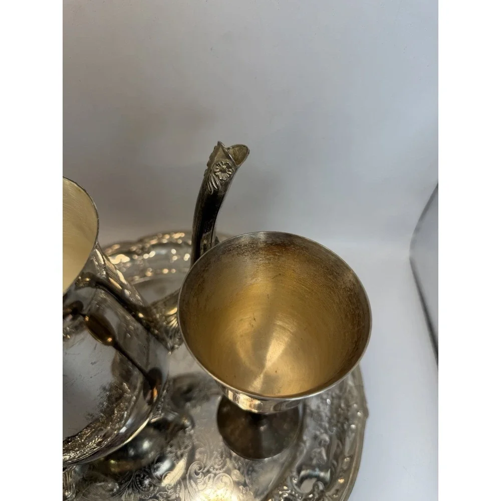 Vintage Salem Silver Plate Coffee Set Tray Teapot‎ Goblet Hong Kong